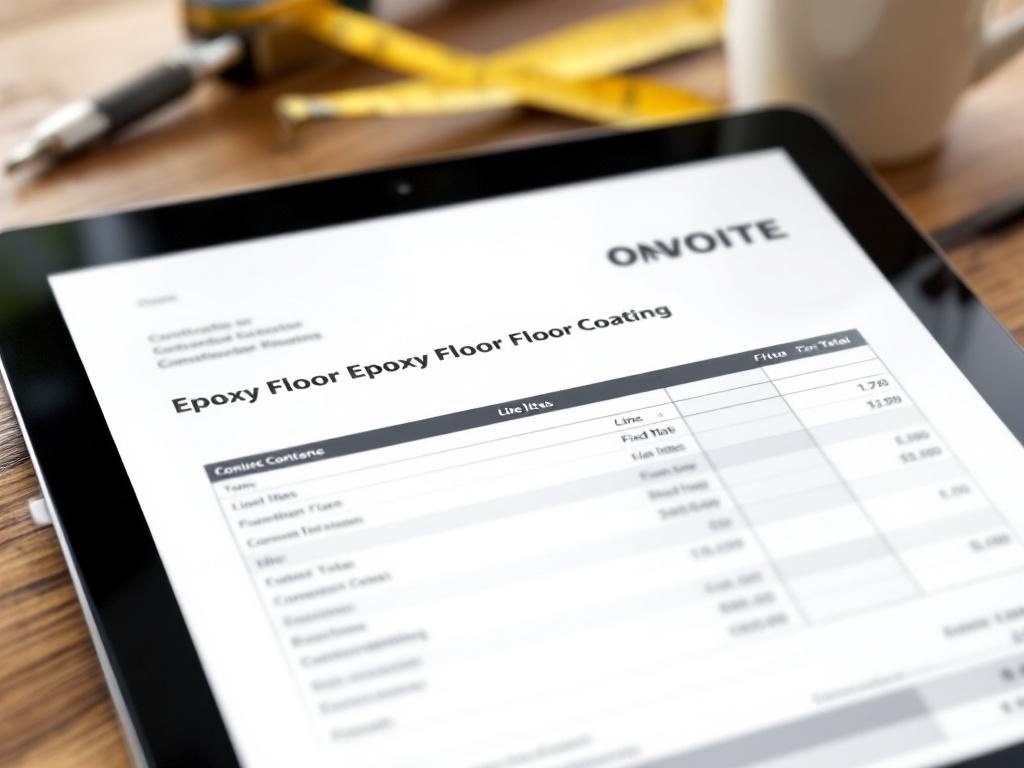 Tablet displaying line-item floor coating quote