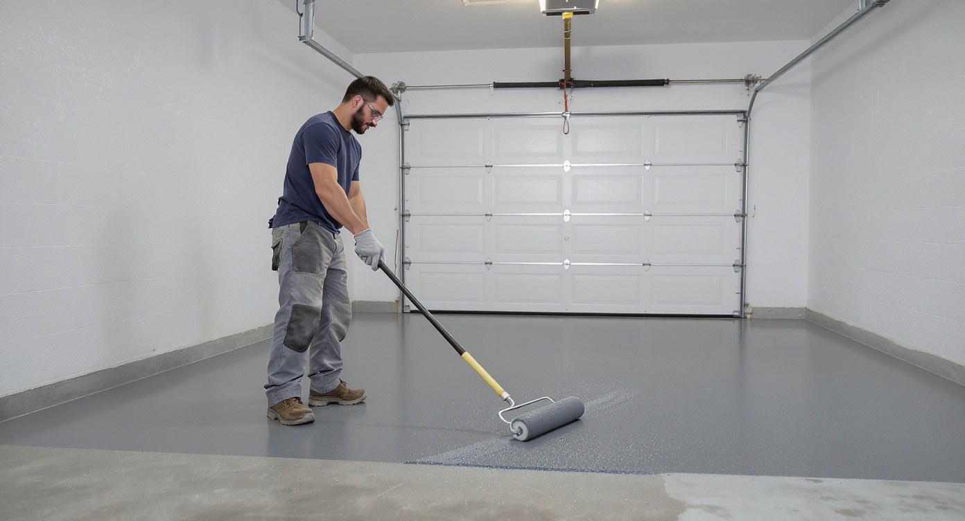 Garage floor before and after epoxy coating